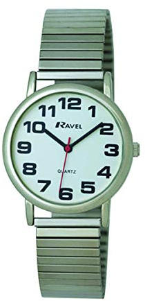 Ravel - Damen-Uhr mit Edelstahl-Expanderarmband mit großen Zahlen und Zeigern - Analoges Quarzwerk - R0208.02.2S - Silbernes Ton/Weißes Zifferblatt