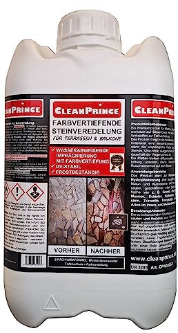 CleanPrince 5 Liter Farbvertiefende Steinveredelung für Terrassen und Balkone | Farbvertiefung Naturstein Beton Schiefer Travertin Granit Marmor Schiefer Kalkstein Terrakotta Backstein