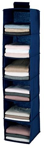 WENKO Wäschesortierer Air, Schrankorganizer mit 6 Fächern für Textilien, verstärkte, breite Böden & Klettverschluss zur Anbringung an der Kleiderstange, atmungsaktives Vlies-Material, Navy