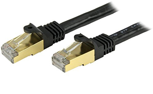 StarTech.com Câble Ethernet CAT6a de 7,6 m – Cordon de raccordement RJ45 100 W RJ45 100 W – Câble réseau STP 10 GbE avec soulagement de tension – Noir Fluke Testé/Câblage certifié UL/TIA (C6ASPAT25BK)
