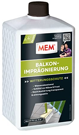 MEM Balkon-Imprägnierung, Für saugende Untergründe, Wasserabperleffekt, Wasserdicht und atmungsaktiv, Lösemittelfrei, 1 l