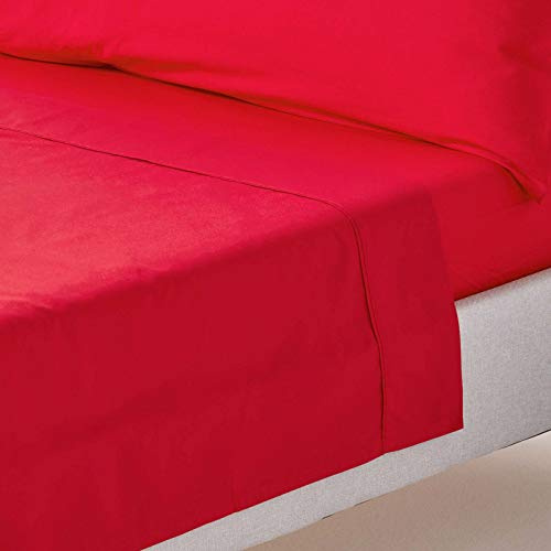 HOMESCAPES Perkal Bettlaken ohne Gummizug rot 230x255 cm, Baumwoll-Betttuch ohne Spannrand, Haustuch ägyptische Baumwolle