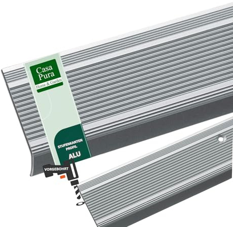 casa pura Aluwinkel Treppenprofil L-Form Winkelprofil vorgebohrt - Silber - eloxierte Stufenkantenprofil für Parkett und Laminat 1 Stück, 90 cm Länge 3x2 cm - Integral