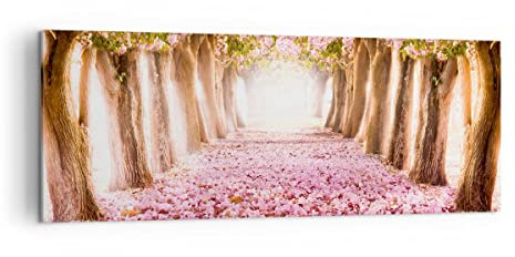 Cuadro sobre Lienzo 140x50cm Moderno Panorámico Botánica Paisajes - 2794 | Árbol Flores Cereza Cuadro Decorativo Grande Arte mural Decoración del Hogar Salón Dormitorio Cocina Oficina Cuadros de Pared