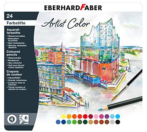 Eberhard Faber 516025 - Aquarellstifte Artist Color, 24 bunte Aquarellfarben im Metalletui