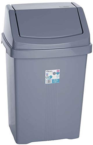 funky gadgets Wham 50L Swing Bin White,Silver,Teal,Purple,Cream Rubbish Dustbin Plastic Lided Bins Home Kitchen Office (Grey)
