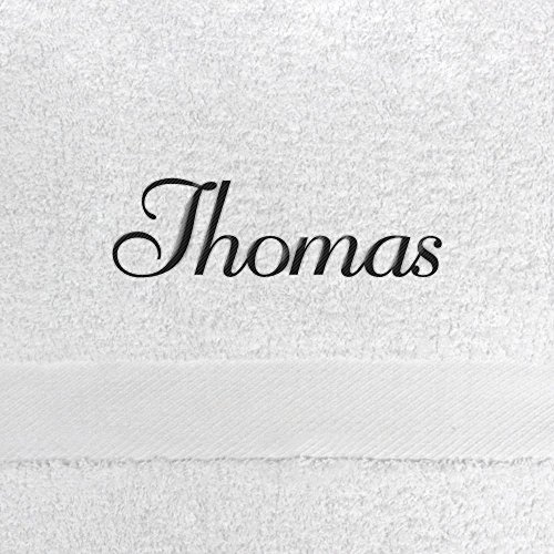 digital print Saunahandtuch mit Namen Thomas Bestickt, 100x180 cm, weiß, extra Flauschige 550 g/qm Baumwolle (100%), Badetuch mit Namen besticken, Saunatuch mit Bestickung