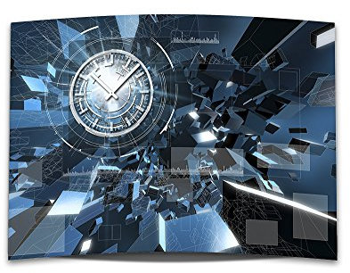 dixtime Wanduhr XXL 3D Optik abstrakt blau Fragmente 50x70 cm leises Uhrwerk GR-002