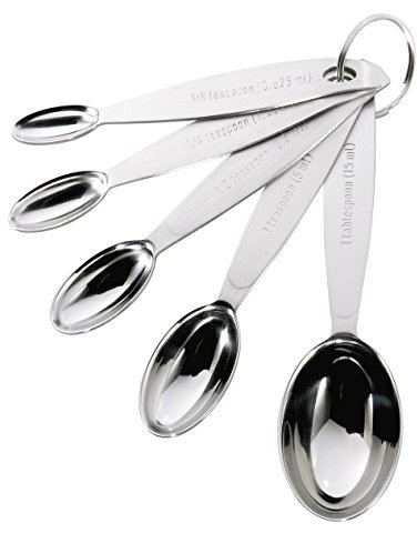 CUISIPRO | Messlöffel im 5er Set | 0,625, 1,25, 2,5, 5 & 15 ml | Messlöffel Edelstahl | Ovales Design mit langen Griffen | Spülmaschinengeeignet | Messlöffel Set mit Aufbewahrungsclip