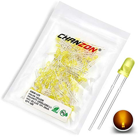 Chanzon 100 pcs 3mm Yellow LED Diode Lights (Colored Lens Diffused Round DC 2V 20mA) Lighting Bulb Lamps Electronics Components Light Emitting Diodes