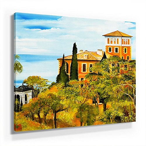 BilderKing Mia Morro Mediterran Toskana Bild A480, 1 Teil 80x80cm Leinwand auf Holzrahmen aufgespannt, FineArt Print, UV-stabil und wasserfest, Kunstdruck für Büro oder Wohnzimmer, Deko Bild