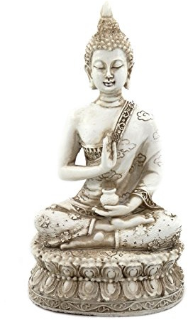 ornerx Thai Sitting Buddha Statue for Home Decor Ivory 6.7 