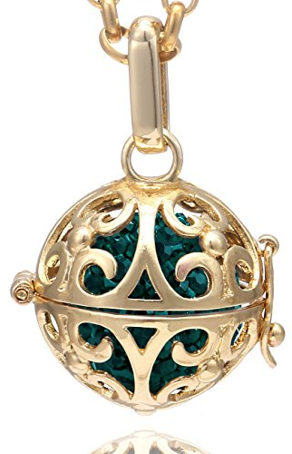 Morella Femme Collier d'ange en Acier Inoxydable doré 70 cm avec décorations et Boule sonore Vert Fonce Ø 16 mm dans Une Pochette en Velours