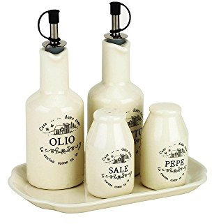 Tognana Casa Dolce Casa, Set Condimento Olio/Aceto/Pepe/Sale con Vassoio portaspezie, Ceramica, Bianco