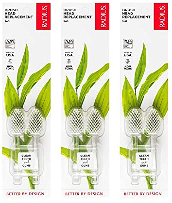 RADIUS Replacement Toothbrush Heads, Soft Bristles, 2-Count, Improve Gum Health & Reduce Gum Issues, Pack of 3