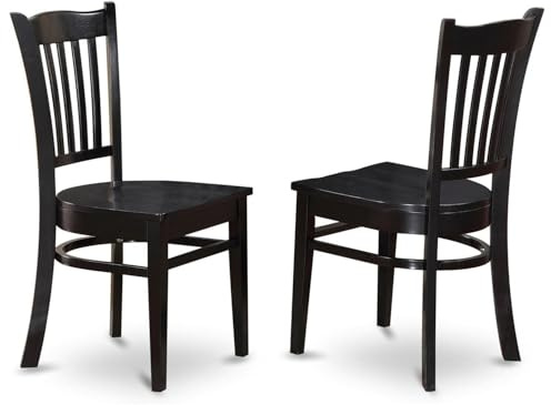East West Furniture GRC-BLK-W Groton Dining Chairs - Slat Back Wood Seat Kitchen Chairs, Set of 2, Black
