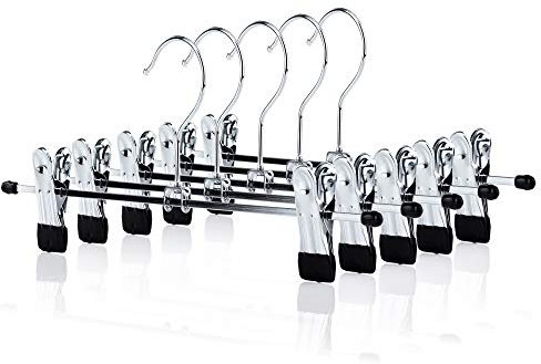 Hangerworld 5 Chrome 30cm Metal Trouser Skirt Adjustable Clip Coat Clothes Garment Hangers.