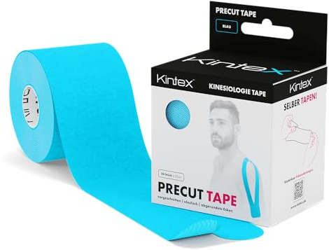 Kintex Kinesiologie Tape PreCut, 20 vorgeschnittene Streifen 25 x 5 cm | Hautfreundliches, wasserfestes Kinesiotape mit starkem Halt - 20 vorgeschnittene Streifen, schnelle Anwendung ohne Schere