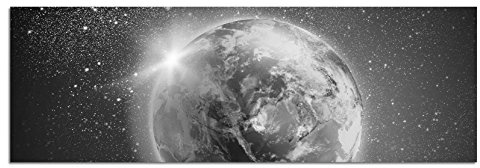 Leinwandfoto als Panorama SCHWARZ/WEISS 120x40cm Weltraum Erde Sterne Sonnenaufgang
