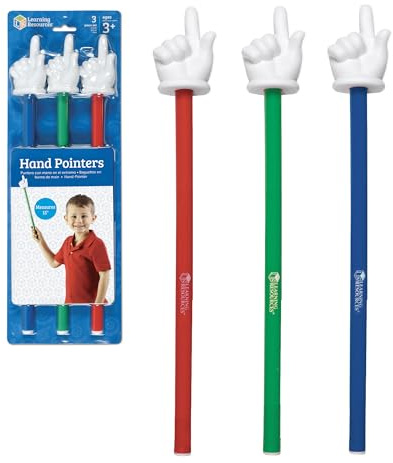 Learning Resources Hand Pointers, Set of 3 - Pointer Finger Stick, Hand Pointers for Classroom, Pointing Fingers for Teacher Classroom Presentation, Reading Finger Pointer Stick