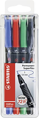 STABILO - Folienstift - OHPen universal - permanent superfein - 4er Pack - grün, rot, blau, schwarz