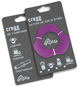 cregg Lila - Eierköpfer 3-in-1 - Eieröffner & Eierbecher in einem | Eierschalenöffner, Eierbecher & Serviettenring - Ei Öffner & witziges Küchen Gadget - Made in Germany