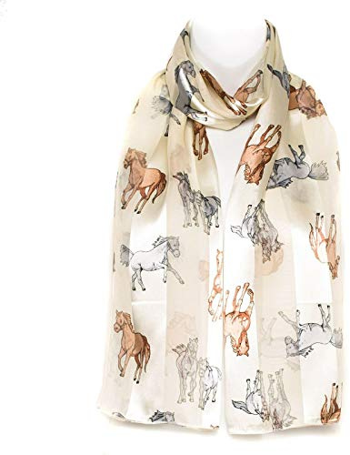 Ladies Long Soft Feel Animal Satin Stripe Scarves Horse Pattern Scarf Stole Neck Tie Scarf