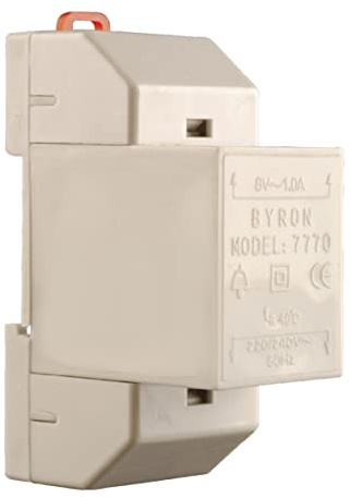 Byron Doorbell Transformer, 8 V/1 Amp, For Wired Doorbells, Simple 2 Wire Installation, Wall or Rail Mounted (7770)