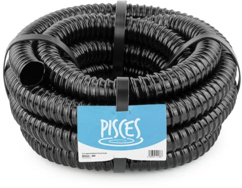 Pisces 32mm (1.25 inch) Black Pond Corrugated Flexible Hose Pipe - 5m Roll