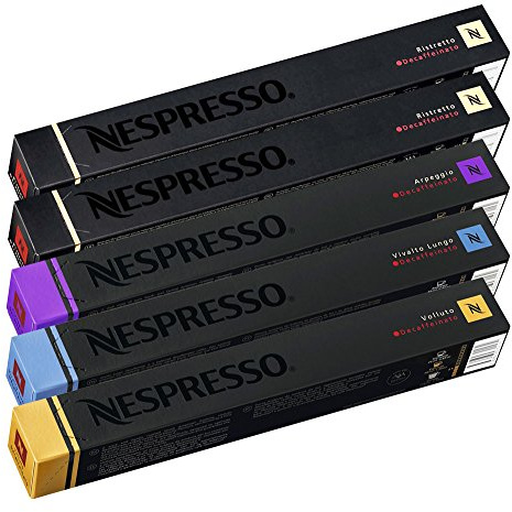 Nespresso Original Cápsulas de Café Descafeinado, 50 Cápsulas de Café Descafeinado (20 Ristretto, 20 Volutto y 10 Arpeggio) para Cafetera