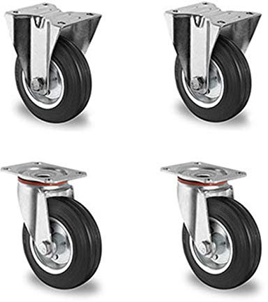 Rollensatz 2 Lenk- + 2 Bockrollen 200 mm Vollgummi schwarz mit Stahlfelge