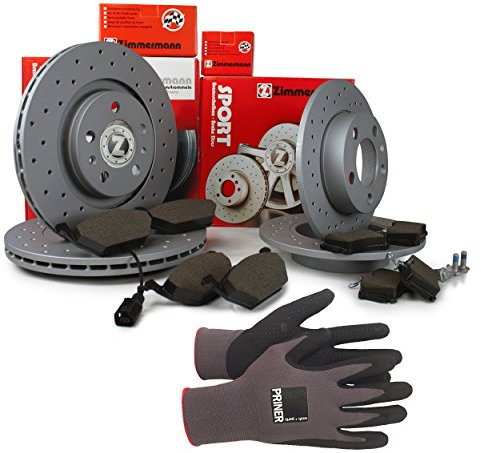 Inspektionspaket Zimmermann Sport Bremsen Set inkl. Bremsscheiben und Bremsbeläge für vorne Ø 280 mm und hinten Ø 253 mm enthalten, 100% passend für Ihr Fahrzeug, inkl. Priner Montagehandschuhe, AN139