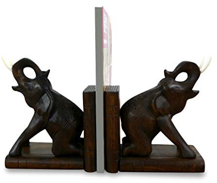 livasia Elefanten Buchstützen 2 Stück, Handarbeit aus Holz, Buchständer, Buchaufsteller, Holzbuchstützen, Tablethalter