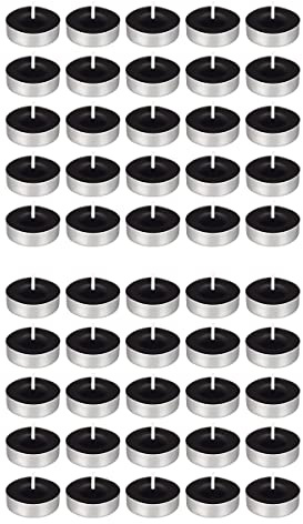 Mega Candles 50 pcs Unscented Black Tea Lights Candles, Pressed Wax Candle 3.5 Hour Burn Time, Home Décor, Wedding Receptions, Occasions, Festivities, Events, Meditations, Spa, Prayers, Vigil