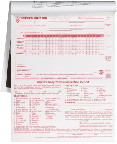 J. J. Keller & Associates, Inc. Lot de 5 carnets de bord quotidiens 2 en 1 avec rapport d'inspection détaillé du véhicule conducteur et récapitulatif simplifié – Format livre avec 31 ensembles