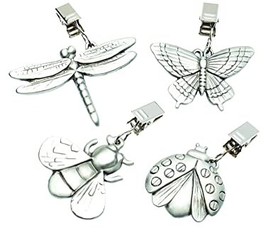 KitchenCraft Vintage-Style Heavy Pewter Tablecloth Weights with Clips - Assorted Insect Designs (Set of 4), Grey