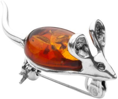 InCollections Damen-Brosche 925/000 Sterlingsilber mit Bernstein, Maus 0013230004880