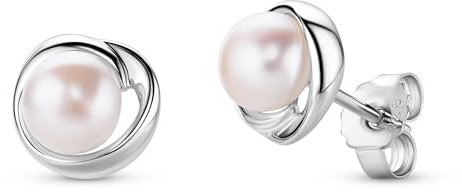 MIORE Schmuck Damen, 925 Sterling Silber, Perlen Ohrringe, Ohrstecker Silber 925 mit Weiße Süßwasser-Zuchtperlen, Hypoallergene Ohrringe Damen, Perlenschmuck in hochwertiger Schmuckbox