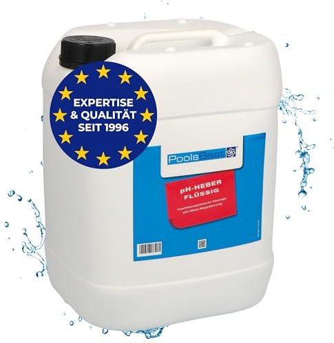 PoolsBest pH Heber flüssig 25kg I hochwertiger Pool pH Wert Erhöher mit 30% Natronlauge I pH Plus zur optimalen pH-Wert Regulierung I hochkonzentrierter pH Heber Pool flüssig