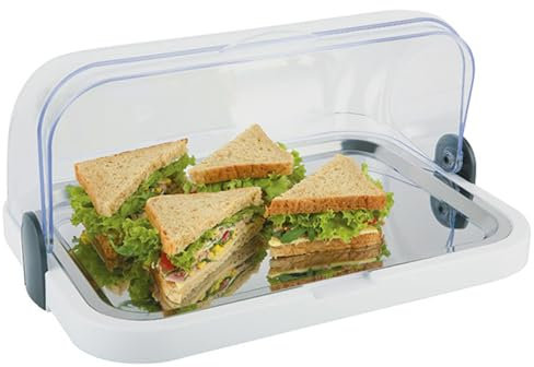 APS Buffetvitrine – Beidseitig aufklappbare, transparente Rolltophaube, eine Schale, EIN rostfreies Edelstahl-Tablett, sowie Zwei Kühl-Akkus – Made in Germany