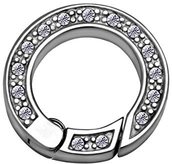Quiges Clip Ring Carrier Silber 17 mm Edelstahl Verbindungsring für Kette und Coin Anhänger mit Kristall Zirkonia