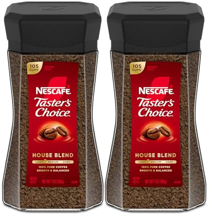 NESCAFÉ Taster's Choice Instant Coffee, Light Medium Roast Coffee, House Blend, 2 Jars (7 Oz Each)