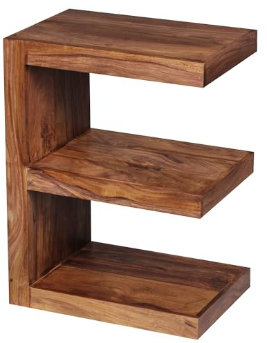 Wohnling Beistelltisch 45x30x60 cm Sheesham Massivholz S-Form, Couchtisch | Wohnzimmertisch im Landhausstil, Ablagetisch Braun massiv, handgefertigtes Unikat, Anstelltisch für Wohnzimmer