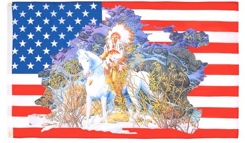 AZ FLAG Flagge USA mit Indianerhäuptling 150x90 cm Polyester 100D 2 Ösen | Für innen und außen Vereinigten Staaten von Amerika dekorative Flagge doppelte Nähte und verstärkte Kanten mit Metallösen