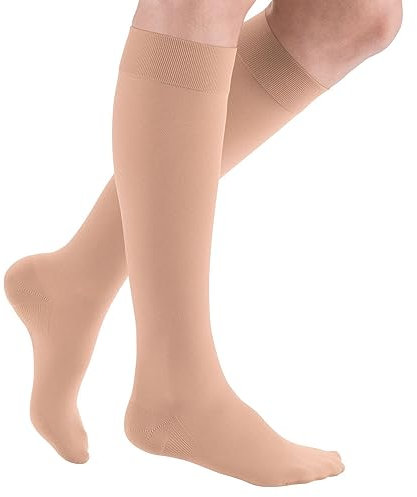 medi mediven plus Kompressions Kniestrümpfe Unisex | Medizinische Kompressionsstrümpfe CCL2 für Damen und Herren | Caramel | Größe III | geschl. Spitze | kurz