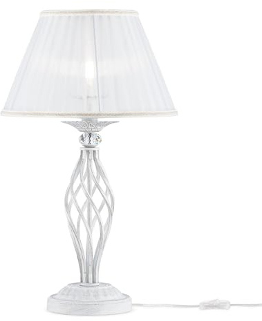 MAYTONI DECORATIVE LIGHTING Stilvolle elegante Tischleuchte, Metall in weißer Farbe, Shabby Chic, weißer Plisseeschirm aus Organza, 1-flammmig, exkl. E14 1x40W 220-240V