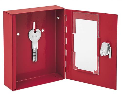 Wedo 10250102X Notschlüsselkasten (mit Klöppel Pulverbeschichtetes Stahlblech, 1 Haken) rot, 150 x 120 x 40 mm