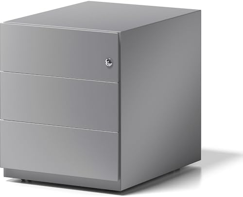 Bisley Rollcontainer Note mit Griffleiste, 3 Universalschubladen, Metall, 355 Silber, 56.5 x 42 x 49.5 cm | Mit 3 Universalschubladen, HxBxT 495 x 420 x 565 mm, mit Griffleiste, silber