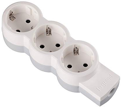 LEGRAND, Steckdosenleiste - Mehrfachstecker mit 3 Steckdosen (3-fach); zur Befestigung an Wand und Tisch; extra flach, 695004
