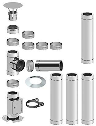 Ø 150 mm - 4,8 m Schornstein Paket doppelwandig - Bodenmontage